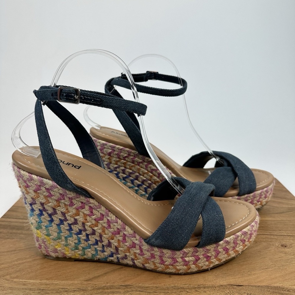 New Womens Abound Sukie Blue Denim Platform Espadrille Wedge Sandals Size 10 M